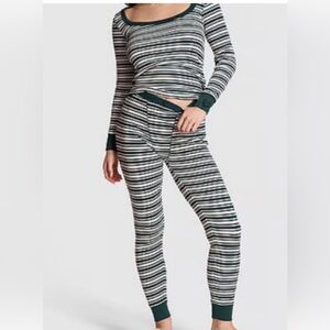 PINK Victoria's Secret green and White Striped Pajama Set M